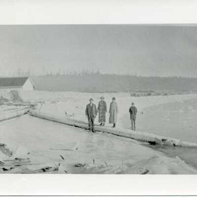 Greenbank beach with two males and two females standing on the beach.