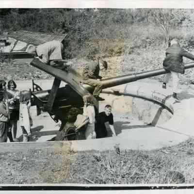 Children Playing on Gun at Fort Casey
