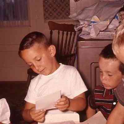 19. KJH 6th birthday party - Aug 20, 1958: Nancy (Bailey) Conrad, KJH, Chris Boushey, unknown