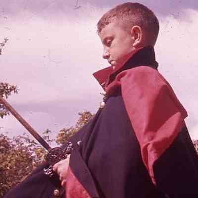 38. KJH depicting Joseph Whidbey in Suva rowboat prior to local parade: Coupeville - May 25, 1960