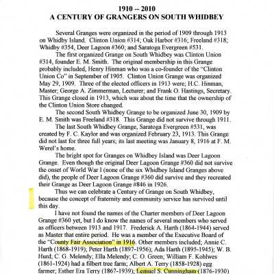1910-2010 A Century of Grangers on South Whidbey