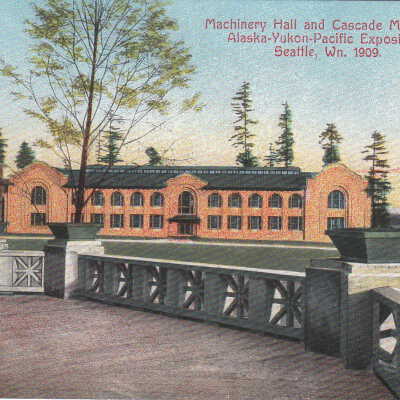 Machinery Hall and Cascade Mountains