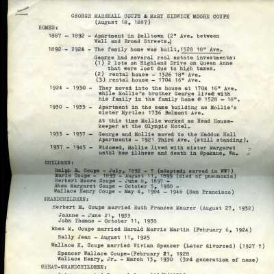 George Marshall Coupe and Mary Sidwick Moore Coupe family history