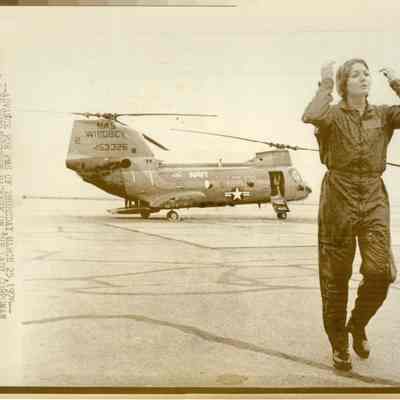 Mary Kanikula exiting helicopter