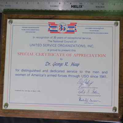 USO - Certificate of Appreciation
