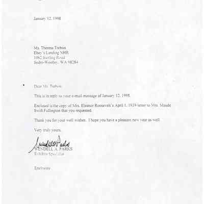 Eleanor Roosevelt to Maude Swift Fullington Communication