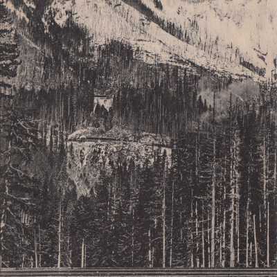 Great Northern RR showing three tracks in the Cascade Mtns: Origsize: 3.5x5.5; Origformat: Print-Photographic