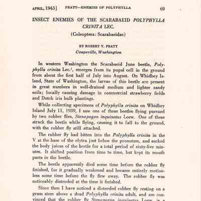Robert Pratt Entomology Article, 1943