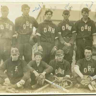 1912/1913 at Fort Casey: Pictured: Ben Loers, Carl G. Izett, H. Hill, R. Frenn, Art Izett, Bud Emory, M. Maylor, N. Zylstra, and Don Oleary