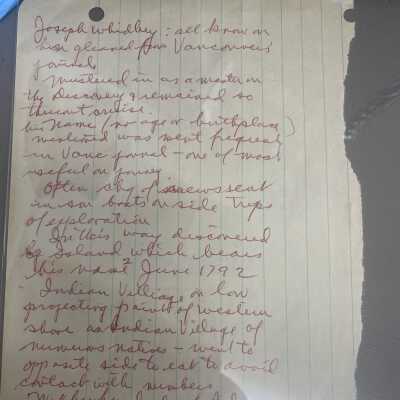 Handwritten Notes on Joseph Whidbey