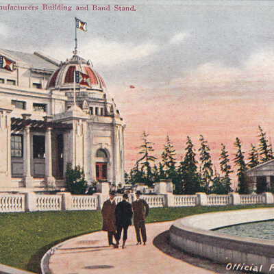 End of the Manufacturers Building and Band Stand