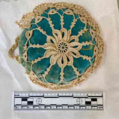 Velvet and Crochet Pin Cushion