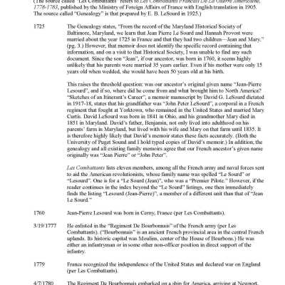 Chronological History of the LIfe of Jean-Pierre LeSourd to 1801