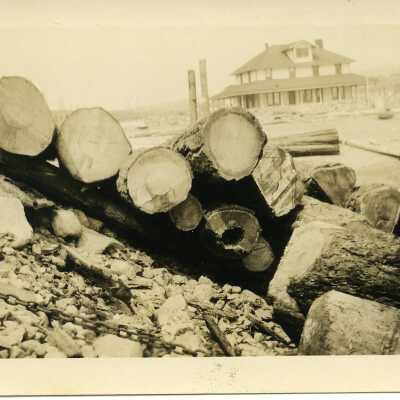 Whidbey Island Logs with Greenbank Hotel in background.