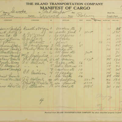 The Island Transportation Company Manifest of Cargo