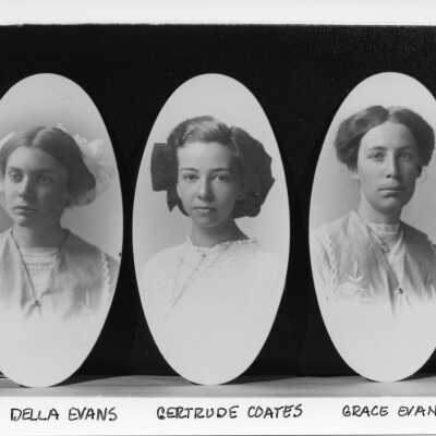 Coupeville High School - 1912, Della Evans, Gertrude Coates, and Grace Evans. AND OTHERS Acc. # 2010.052.062