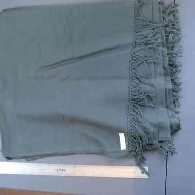 420 - shawl, large black wool w/ fringe: Owned by Sadie Morse Davis, worn by Juliet Morse 1850 DPW CB 28