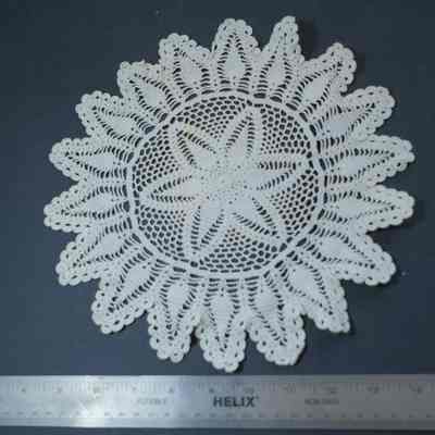 439 - doily, crocheted, white scalloped edge, 11"