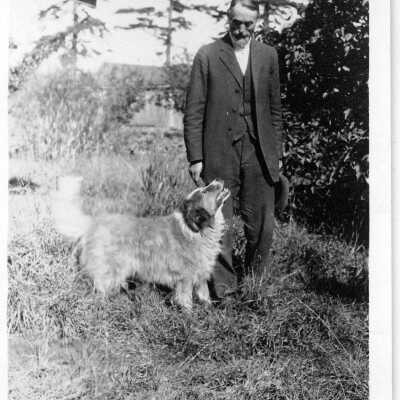 Photograph, Henry Power with "Cubby", the Van Wieringer dog. Acc.#2019.018.017