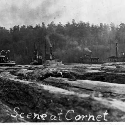 Boats and logs in Cornet Bay.