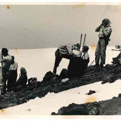 Hikers on Mt. Baker having lunch before Avalanche, 1939