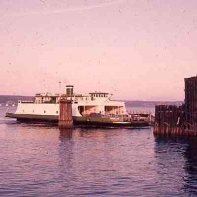 160. Washington State ferry Defiance landing at dock: Keystone Landing - Aug 1957