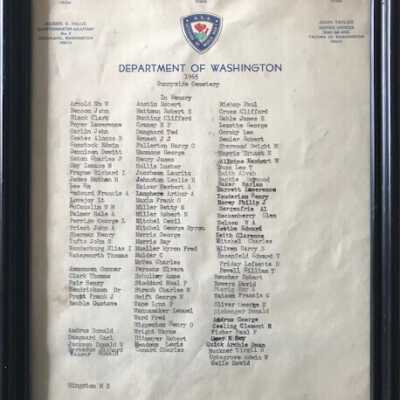 Department of Washington - In Memory Sunnyside Cemetary 1965