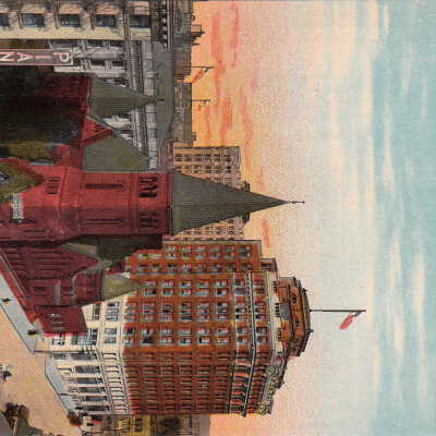 Third Avenue and University Street, showing Old Plymouth Church and Cobb Building, Seattle