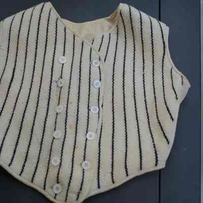 526 - vest, white w/ black stripes: Belonged to Louise Kaehler