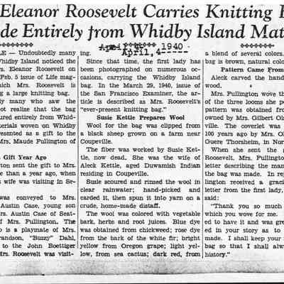 Portion of an Article About Woven Bag Gifted to Eleanor Roosevelt by Maude Swift Fullington