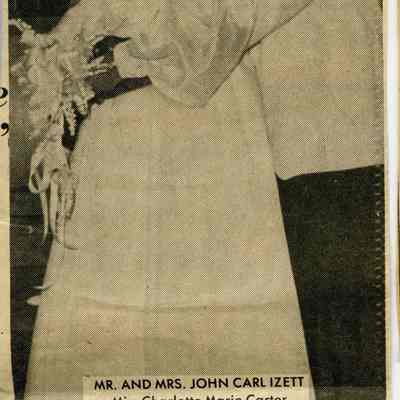 Wedding announcement for John Carl Izett and Charlotte Marie Carter: Printed in Clark Press July 9th.