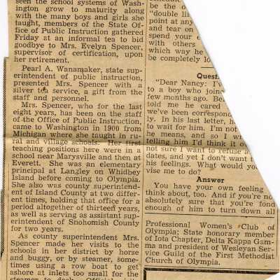 Clipping, Newspaper - Evelyn Spencer