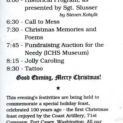Program - 110th Anniversary 71st Company, Coast Artillery Corps Christmas Feast