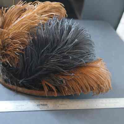 409 - hat - brown beaver fur w/ plume: Belonged to Mary O'Leary 1875, wife of Capt. George Morse