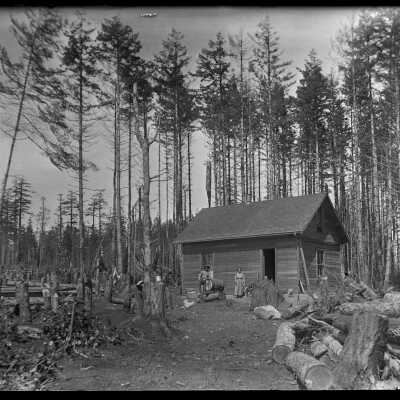 Couple, homestead in the woods: Origformat: Negative
