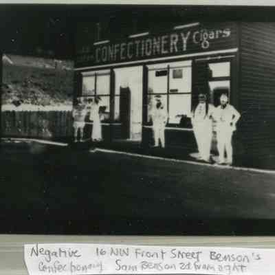 Negative 16 - 16 NW Front Street: Benson's Confectionary, Sam Benson is second from right