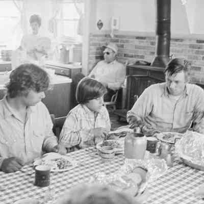 Workers enjoy lunch.