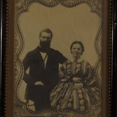 Photograph, Thomas A. Cranney and Sarah Elizabeth Coupe on their wedding day, 12-25-1859. See photo description for more family info. Acc. # 2019.019.008