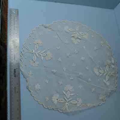 448 - doily, net w/ embroidery: Lillian Kennedy