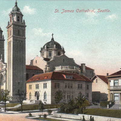 St James Cathedral, Seattle The Hill shown was 200 feet above the present street level, to realize the change see post card 3058
