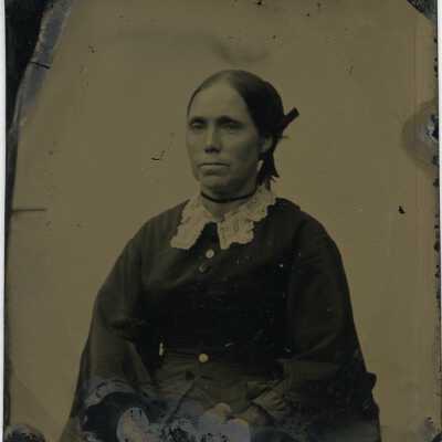Photograph, Marie Vroman Terry - Tintype . Bio with photo description. Acc. # 2019.024.007