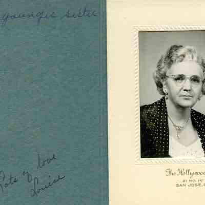 Louise Izett, Carl's younger sister: Photo by The Hollywood Studios 41 No. 1st St San Jose, Calif.