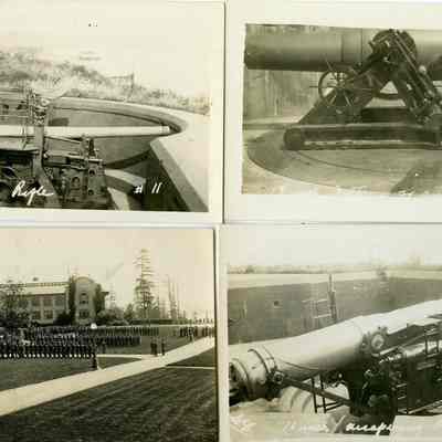 1. "6 Inch Rifle #11"; 2. 12 Inch Mortar, Fort Casey: 3. Addressed from Robert Batman to Emma Thomas of Coupeville; 4. 10 inch disappearing rifle #13