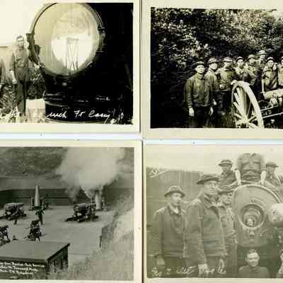 1. Searchlight, 60 in. Fort Casey #10; 3. Mortar fun practice - full service. Ft. Worden - Port Townsend, Wash. Photo - P.M. Ridhardson: 4. No. 2 det. 149th Co.