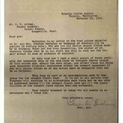 Letter to H.W. Libbey from Tulalip Indian Agency