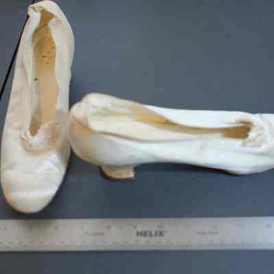 496 - ivory satin wedding shoes,: Wedding to Lt. Robert S. Batman, Dec. 12, 1917.