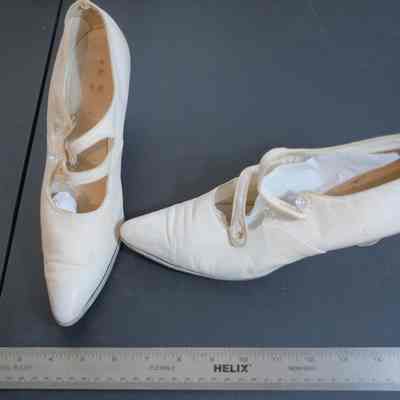 498 - white wedding shoes, 2 straps w/ crystal buttons: 1926 wedding Lillian Monroe and Ed Kennedy