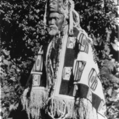 Haida man with dancing hat