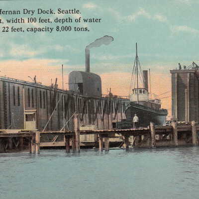 The Heffernan Dry Dock, Seattle. Length 385 feet, width 100 feet, depth of water over blocks 22 feet, capacity 8,000 tons