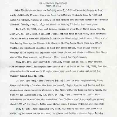 Alexander Blockhouse Information